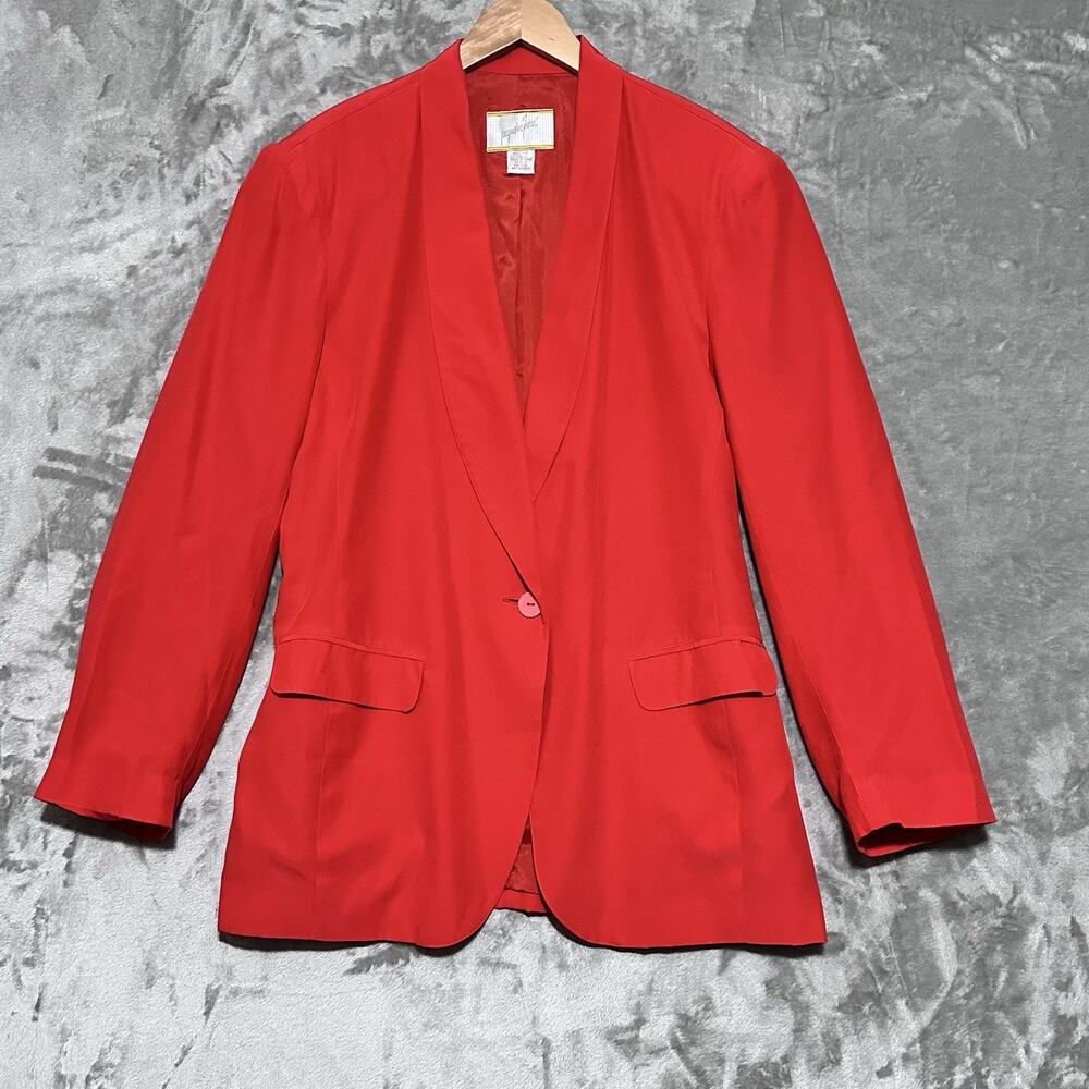 Vintage Silk Blazer Jacket Womens Size L Red Office Siren Corpcore Statement EUC